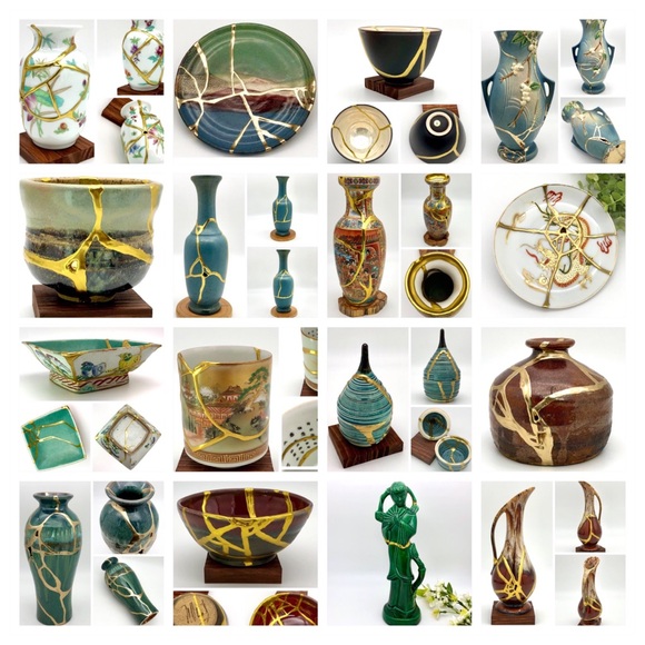 Coming Soon Kintsugi Japanese Vase Arita Yamatoku Hex Gold Crack Art Growth Gift - Picture 11 of 12